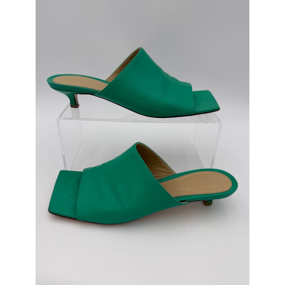 Bottega Veneta Stretch Mules Green Leather Size 37.5 / 7.5 Kitten Heel - Picture 16 of 16